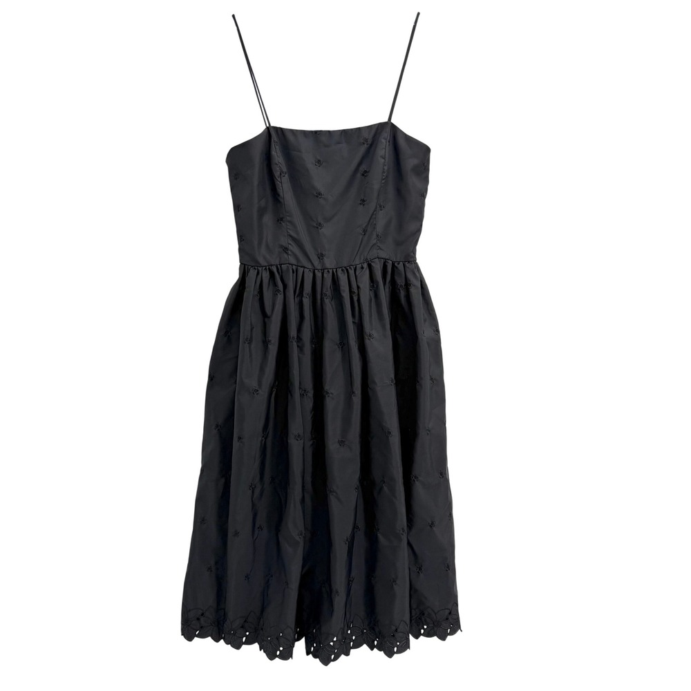 Vintage Joy Stevens Eyelet Dress Scalloped Hem Midi Size 12 Coquette Girly Black
